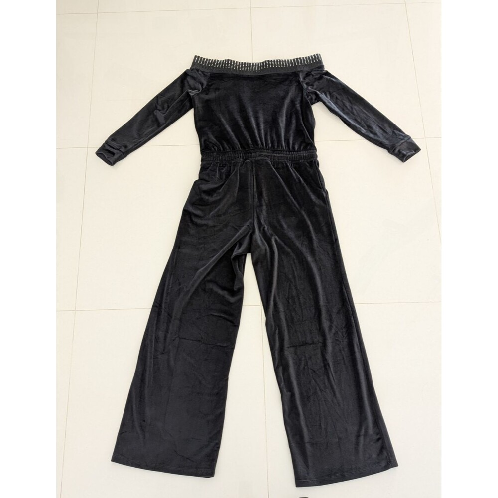 New York & Comp Jumpsuit Women M Dark Gray Off The Shoulder Long Sleeve Wide Leg - Picture 9 of 9